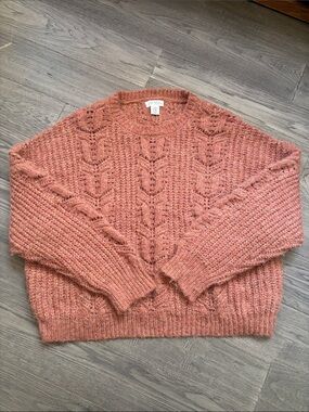 Ruby Moon | Burnt Orange Textured Oversized Knit Crewneck Sweater Size XXL